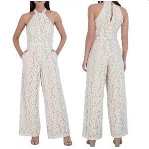 Julia Jordan White Lace Twist Tie Wide Leg Jumpsuit